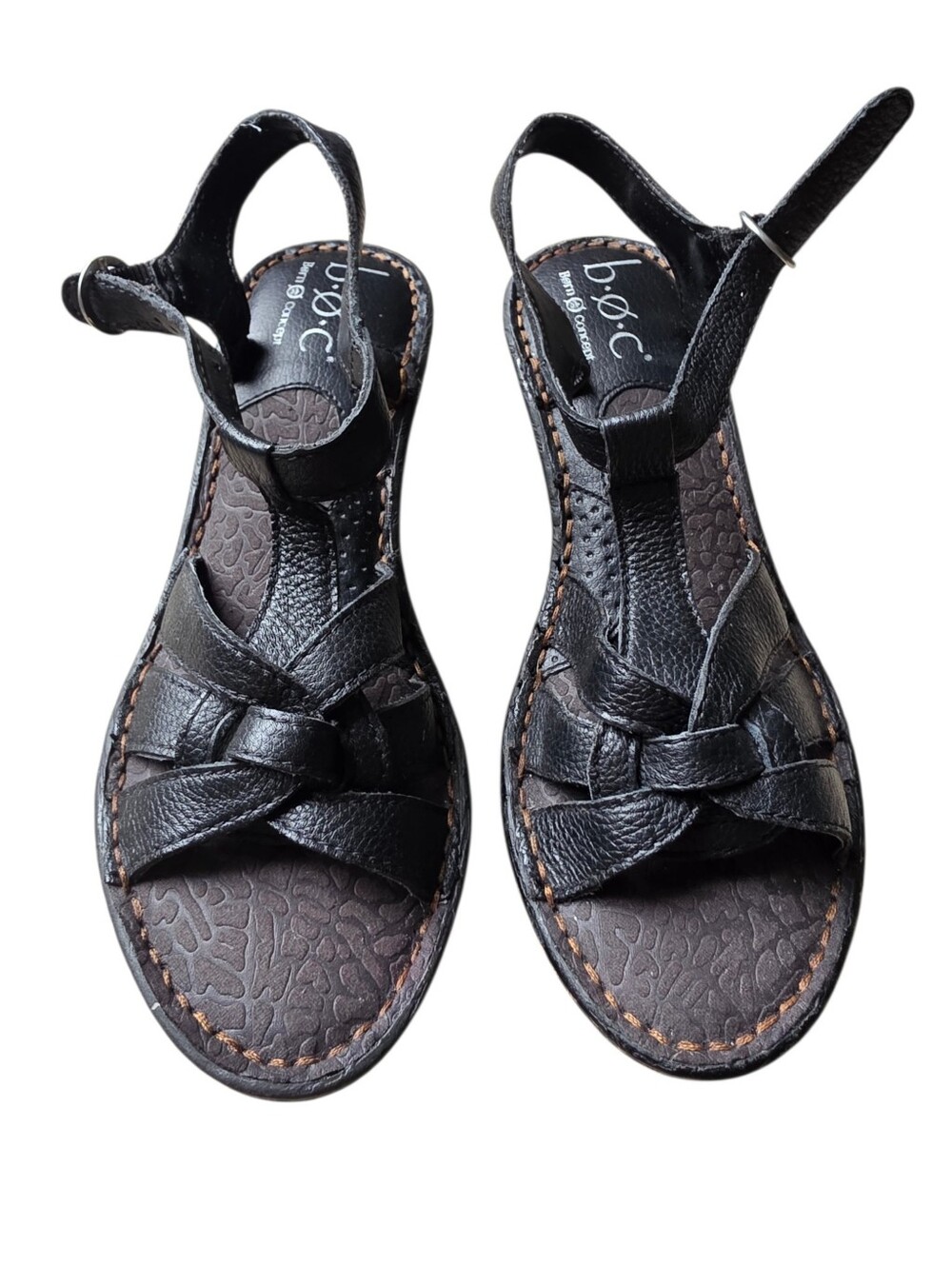 b.o.c. Black Leather Woven Slingback Sandals